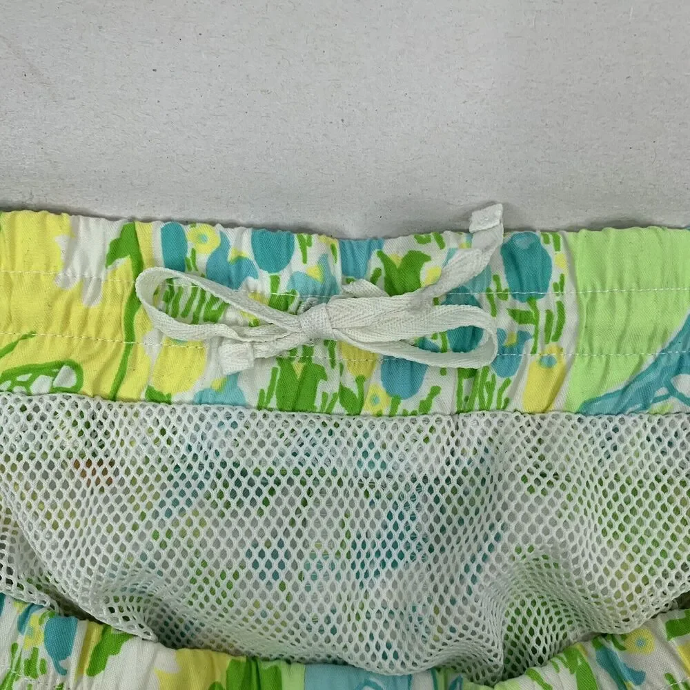 Vintage Lilly Pulitzer Boys Sz M 6/6X Swim Trunks 90s Green‎ Floral Bathing Suit